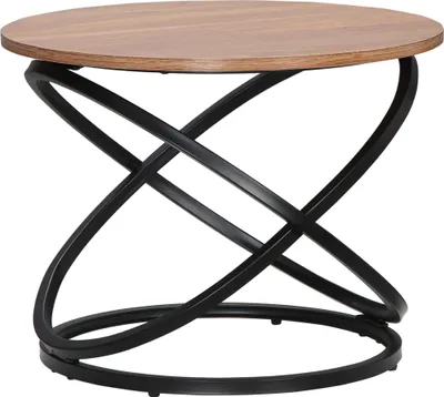 Image de HOMCOM Table Basse Ronde table d'appoint Style Industriel en métal Noir et Plateau en Bois - dim. Ø 60 x 46H cm