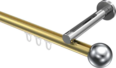 Produktbild von Interdeco Innenlaufstange / Gardinenstange mit Innenlauf Messing-Optik / Chrom, Typ Siteno Luino (Kugel), 20 mm Ø 1-läufig, 440 cm
