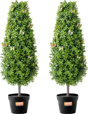 Obrázek produktu pro VEVOR Umělý zimostráz, výška 91,4 cm (2 kusy), umělé stromky, zelená umělá rostlina s dalšími listy, květináč a malá dekorace, sada zelených rostlin s UV ochranou