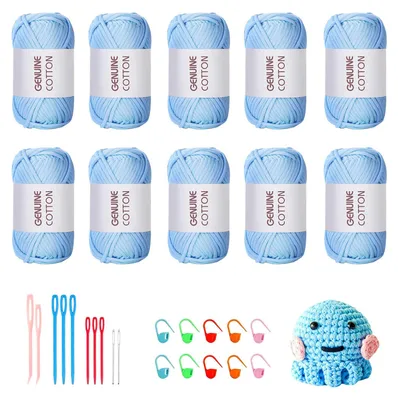 Häkelgarn-Set 10 x 50 g, dickes Baumwollgarn für Anfänger, hellblau