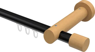 Produktbild von Interdeco Innenlaufstange / Gardinenstange mit Innenlauf Schwarz / Buche lackiert, Typ Talent Feta (Kappe), 20 mm Ø 1-läufig, 140 cm