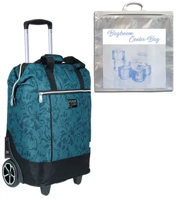 Produktbild von Einkaufstrolley große Räder Punta Big Wheel Einkaufsroller Shopper Einkaufswagen Shopping Trolley Trolly 10303-2408 Floral Petrol Grün + Thermo Tasche