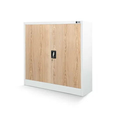 Zdjęcie produktu dla JAN NOWAK Niska Szafka Metalowa Komoda Biurowa Dwudrzwiowa 90x93x40 | Regulowana Półka Ryglowany Zamek Mała Szafa Do Biura | Biała/Dąb Sonoma