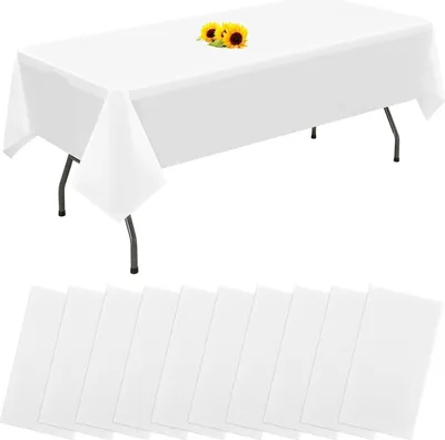 Obrázok produktu pre balenie 10 bielych jednorazových obrusov 137x274 cm Premium PEVA na večierky, svadby, pikniky
