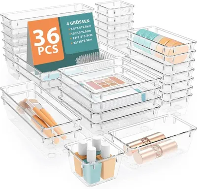 Produktbild von Schubladen Organizer, 36-teilig, Schreibtisch Organizer, Organizer Schubade, Schminktisch Organizer, Make up Organizer, Schubladentrenner, 4 Größen