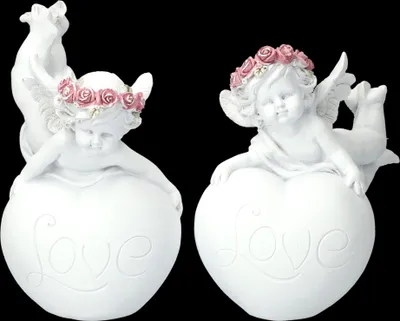 Produktbild von Engel Figuren 2er Set - Putten mit "Love" Herz - Liebesbotschaft, Hochzeitsgeschenk