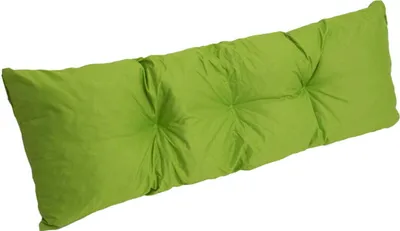 A long, lime green cushion is shown against a white background.