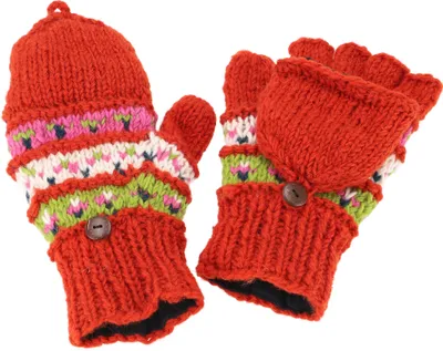 Produktbild von Handgestrickte Handschuhe, Klapphandschuhe Nepal, Wollhandschuhe - Rostorange, Uni, Wolle, Handschuhe & Handstulpen