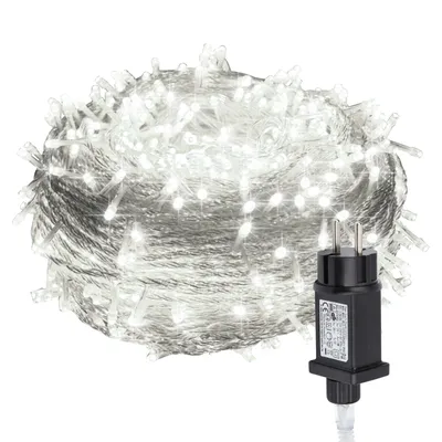 Zdjęcie produktu dla Świąteczna girlanda LED Vigevee, 30 metrów, 300 diod LED, 8 trybów z funkcją pamięci, idealna na Boże Narodzenie, imprezy, ogród. Efekt migoczących gwiazdek, przezroczysty kabel, światło chłodno-białe
