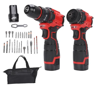 Image de Perceuse-visseuse sans fil, kit comprenant une perceuse-visseuse sans fil, une perceuse-visseuse à percussion sans fil, une perceuse à percussion, avec 3 batteries de 1300 mAh, une mallette et de nombreux accessoires, perceuse-visseuse sans fil 16,8 V