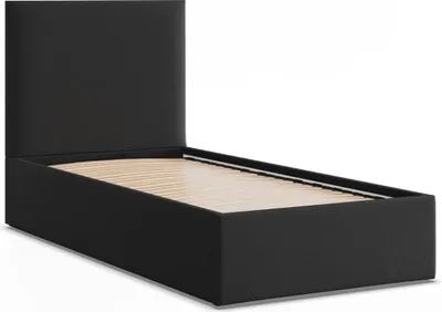 Produktbild von Modernes Polsterbett PAOLA 90x200, Einzelbett ohne Stauraum mit Holzlattenrost Schwarz Geflecht