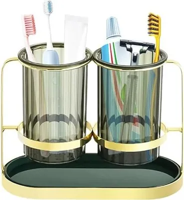 Produktbild von Zahnbürstenhalter, Halter Zahnpasta, Edelstahl, Rutschbasis, Organisatorküche, Wohnzimmer, Büro (Goldgrün)