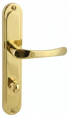 Produktbild von Domino Türdrücker-Garnitur ROMANA Langschild – Bad/WC Verriegelung – Messing Poliert – Klassische Badezimmer-Türklinke