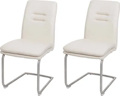 Image de lot de 2 chaises de salle à manger HWC-H70, chaise de cuisine à piétement luge, tissu/textile inox brossé ~ crème-beige