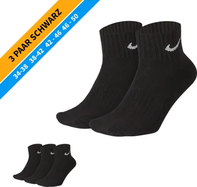 Produktbild von NIKE Socken - Farbe: 3 Paar Schwarz Quarter Socken - Größe: 34-38
