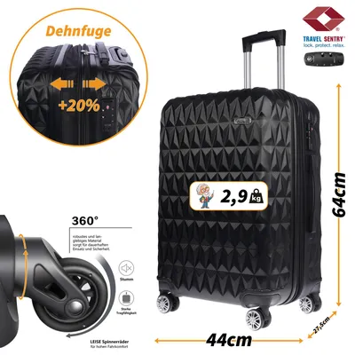 Produktbild von Großer L Koffer über 90L Volumen Reisekoffer mit Dehnfalte Dehnfuge Hartschalenkoffer  TSA Zahlenschloss Schwarz
