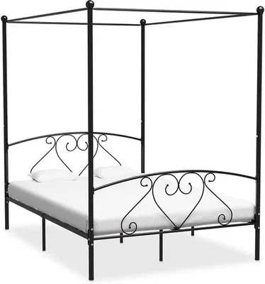 Produktbild von Famanu Himmelbettgestell Metall - Himmelstangen Halter - Robustes Design - 160x200 cm - Schwarz