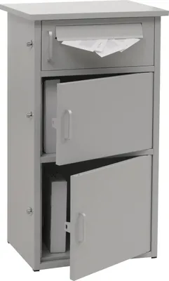 Produktbild von Paketkasten MCW-O51, Paketbox Paketfach Paketstation Briefkasten 3 Fächer, Stahl 89x49x38cm  hellgrau