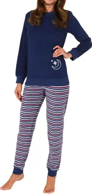 Produktbild von Normann Damen Frottee langarm Schlafanzug mit Bündchen - Pyjama auch in Übergrössen ; navy , 40