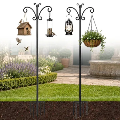 Produktbild von Schäferhaken Garten 2er Set 193cm Schwarz Edelstahl 5-Zacken-Basis