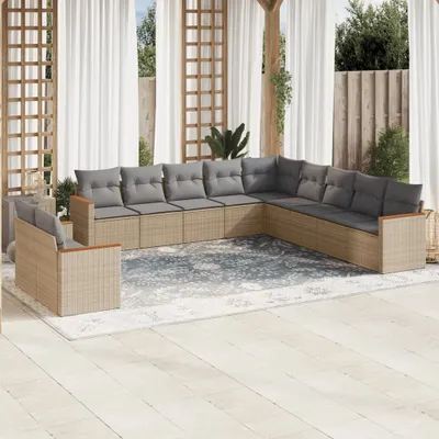 Produktbild von 11-tlg. Garten-Sofagarnitur mit Kissen Beige Poly Rattan 3258531