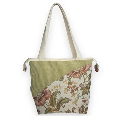 Produktbild von Triluhandmade - 2 in 1 Damen Rucksack Tasche - Handgefertigte Umhängetasche Shopper Rucksack grün floral 31,5 x 33 x 10 cm