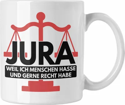 Produktbild von Trendation - Jura Tasse Geschenk Spruch Jurist Geschenkidee Anwalt Jura-Studium Lustige Sprüche Weil Ich Menschen Hasse (Weiß)