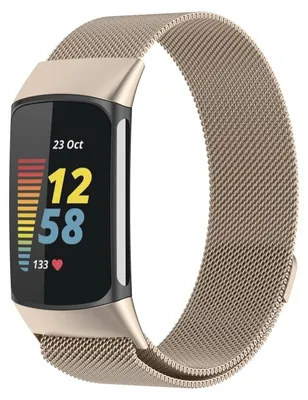 Produktbild von Für Fitbit Charge 6 / 5 Metall Stahl Mesh Armband mit Magnetverschluss Beige