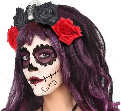 Produktbild von Atosa Halloween Totenkopf Rot Schwarz Diadem Rosa Rosa One Size