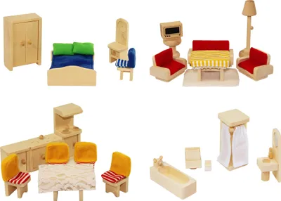 Immagine prodotto di Mobili per bambole Freda Mobili per casa delle bambole in legno 28 pezzi + coperture Cuscini