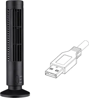 Image de Mini ventilateur de tour USB sans pale 2 vitesses de vent et modes Ventilateur sur pied pour chambre à coucher salon maison bureau noir
