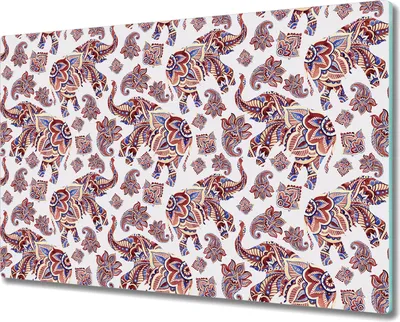 Produktbild von Glas Schneidebrett Herdabdeckplatten Schneideplatten - 80x52 cm - Elefant Paisley