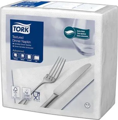 Obrázek produktu pro Ubrousky "Textured Dinner", bílá, 2-vrstvé, 1/4 skládání, 39,5 x 39 cm, Advanced, 50 ks, TORK 509414