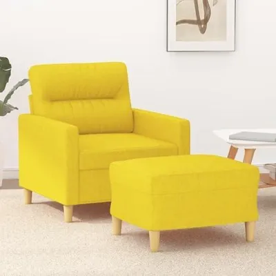 Obrázok produktu pre Žlté kreslo s opierkou nôh, vyrobené z odolnej látky, s šírkou sedacej časti 60 cm a s hrubým čalúnením, opierkami a vankúšmi na chrbte, ideálne na čítanie a sledovanie televízie