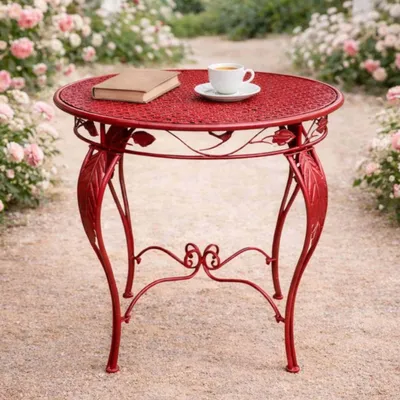 Zdjęcie produktu dla DanDiBo Stół Bistro Okrągły 70cm Metalowy Żelazny Czerwony Odporny na warunki atmosferyczne Rosso 96711 Stół Ogrodowy Antyczny Metalowy Stół Stół Balkonowy Stół Patio Stół