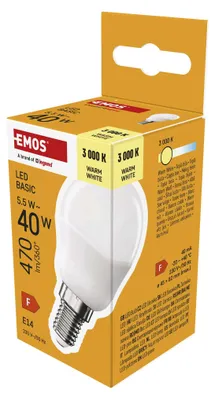 LED žárovka Basic Mini Globe / E14 / 5,5 W (40 W) / 470 lm / teplá bílá