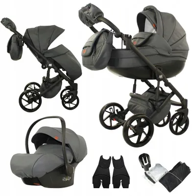 Produktbild von Mommo Aaa 3-in-1 Kombikinderwagen Grau Kunstleder mit Babyschale