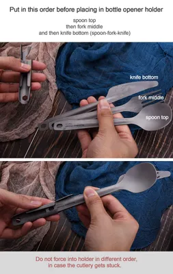 Produktbild von Camping Besteckset, Titan Messer Gabel Löffel Flaschenöffner, wiederverwendbar, Ti1066T, für Outdoor