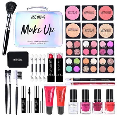 Produktbild von Damen Make-up Set mit Lidschatten, Lippenstift, Lipgloss, Eyeliner, Mascara, Blush