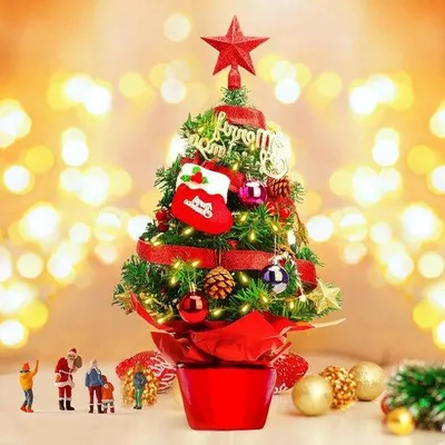 Productafbeelding van Kleine Kunstkerstboom 60 cm met Verlichting, LED Tafeldecoratie voor Kerst, Feestelijke Decoratie in Rood