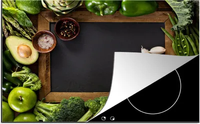 Produktbild von KitchenYeah© Herdabdeckplatte Obst - Kreidetafel - Gemüse , 81x52cm, Küche Deko, Glaskeramikkochfeld Herdabdeckung, Abdeckplatte fùr Kochfeld