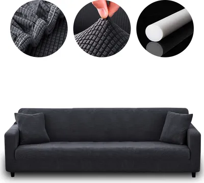 Produktbild von Stretch Sofabezug Couchbezug, 4 Sitzer Viersitzer Sofahussen Sofabezug Stretch elastische Sofahusse Sofa Abdeckung 230-300cm, dunkelgrau