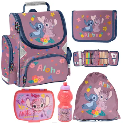Produktbild von Schulranzen für Kinder mit Federmäppchen Lilo und Stitch Motiv - 1-3 Klasse 5-TEILIGES SCHULSET