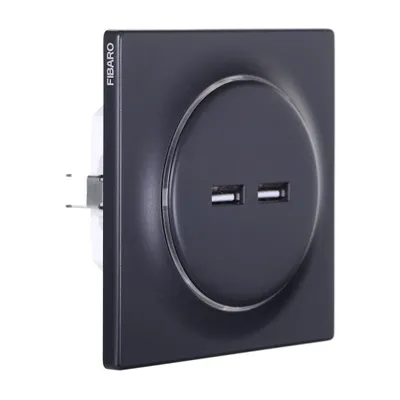 Produktbild von Fibaro FGWU-021-8 - 2x USB - 0 - 40 °C - 0 - 90% - Schwarz - 100 - 240 V - 50/60 Hz