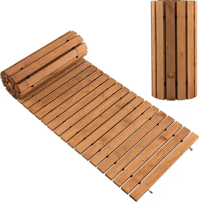 Produktbild von GOPLUS 2,4 m Langer Gartenweg aus Holz, wetterbeständiger gerader Gehweg mit stabilem Stahldraht und rutschfesten Mustern, aufrollbarer Tannenholzsteg