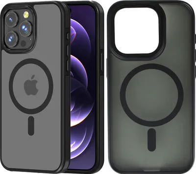 Two iPhone cases are shown, one with an iPhone inside, against a light gray background.