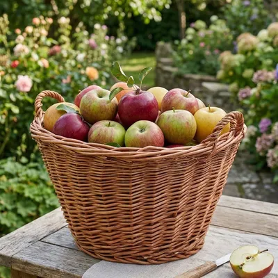 Produktbild von Obstkorb "Natur" aus Weide geflochten, mit Griffen, groß, Ø 50 cm, Erntekorb, Lagerkorb, Tragekorb, Weidenkorb