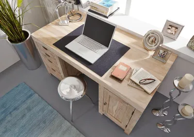 Produktbild von MASSIVMOEBEL24 Schreibtisch Akazie 150x75x78 white stone getüncht NATURE WHITE #70