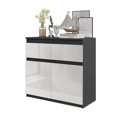 Zdjęcie produktu dla Komoda 80 Cm Antracyt / Biały Połysk 2 Szuflady 2 Drzwi 2 Półki, Salon, Sypialnia