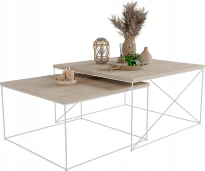 Zdjęcie produktu dla Zestaw Kwadratowych Stolików Kawowych 2w1 Salon Loft Biały+Dąb Sonoma